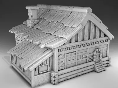 House wooden with roof 3D print model