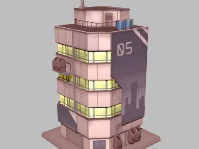 Apartment 1 building with number Low-poly 3D model