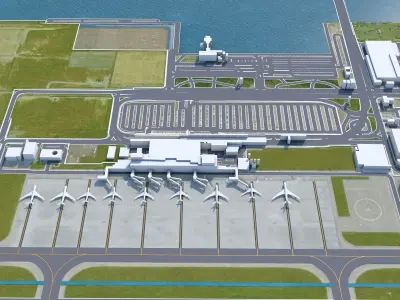 Kobe Airport 10km Low-poly 3D model