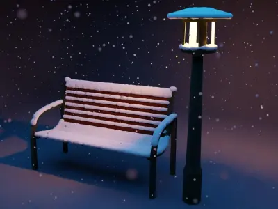 Park bench with lantern Low-poly 3D model