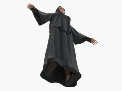  Muslim Woman in Hooded Abaya Black 