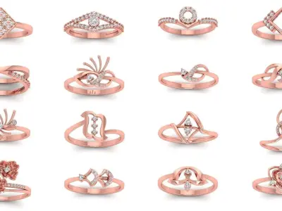 110 Solitaire Wedding Engagement Women Rings Collection 3D Model Pack