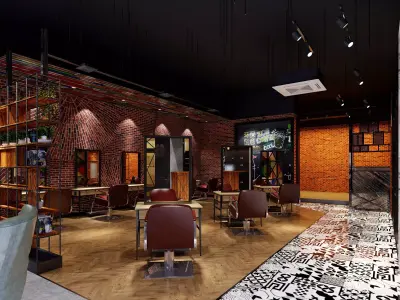 Industrial barbershop hair salon barber shop - 3ds max Blender 3D model
