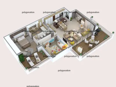 3d floor plan detailled modern 3D model
