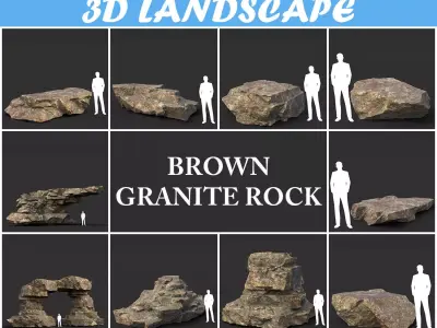 Low poly Brown Granite Rock Pack 200104 Low-poly 3D model
