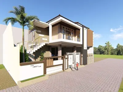 House with garden parking and swimming pool 3D model