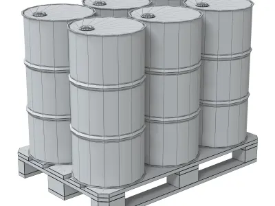 Metal barrels on a wooden pallet 3D model