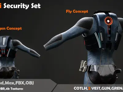 Scifi Security Set Low-poly 3D model