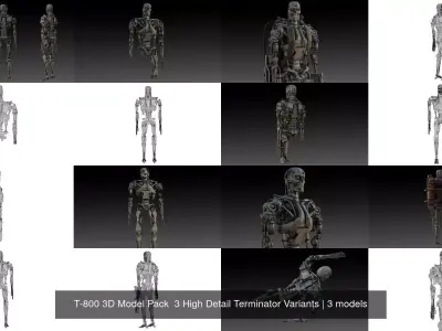 T-800 3D Model Pack  3 High Detail Terminator Variants