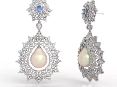 Magnificent Art Deco Chandelier Pearl Earrings 3D print model