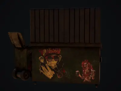 Dumpster trash can with graffiti Low-poly 3D model