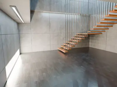 Concrete Interior - Modern Minimalist Hall Low-poly 3D model