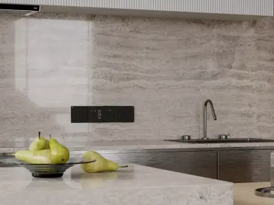 Living Room and Kitchen with Dinning Set Low-poly 3D model