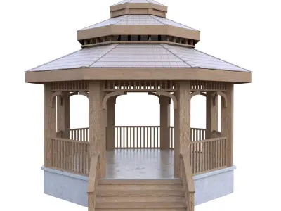 Wooden Garden Gazebo Low Poly PBR 3D Model Low-poly 3D model