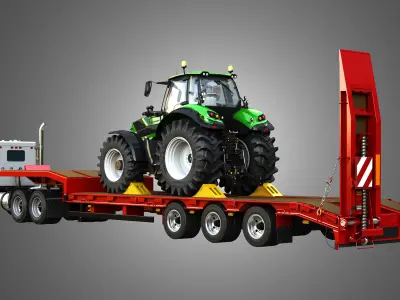 57P Semi Truck with Deutz Fahr 7 - Tractor 3 in 1 3D Model Pack