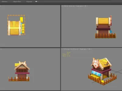 Cartoon farm buildings - cow shed - pigsty - sheep pen Low-poly 3D model