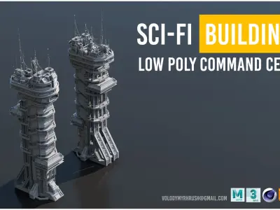 Scifi building command center skyscraper Low-poly 3D model
