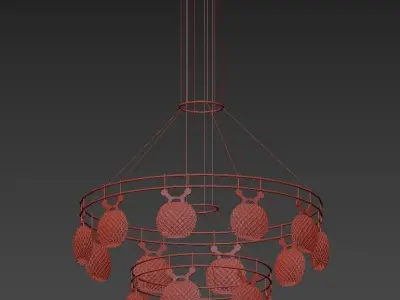DORIS gold chandelier with glass balls hanging from it 3D model