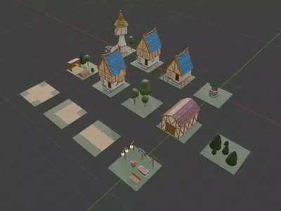 Building and Decor Set Medieval German Town Low-poly 3D model