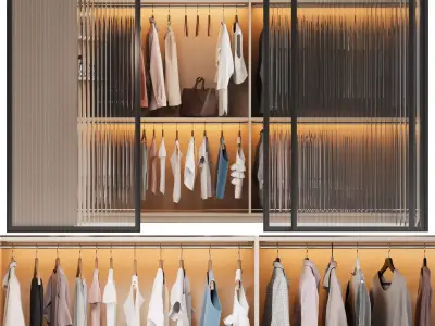 Wardrobe with clothes sliding corrugated doors 3D model