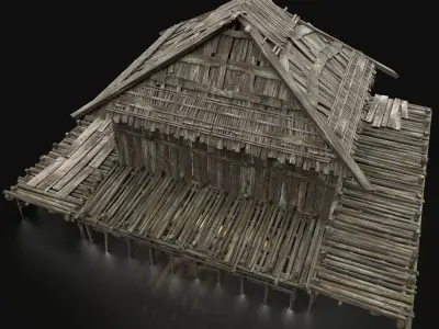 AAA SWAMP WETLAND FANTASY MEDIEVAL WOODEN TRIBE HOUSE HUT Low-poly 3D model