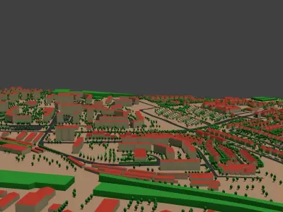 City model with trees and buildings Low-poly 3D model