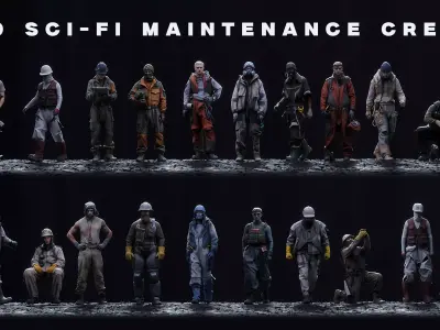 Sci-fi Maintenance Crew Modular Character Asset Pack 3D model