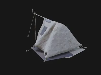 POST APO IMPROVISED TENT SHELTER CAMP BUSH SURVIVAL COLLECTION Low-poly 3D model