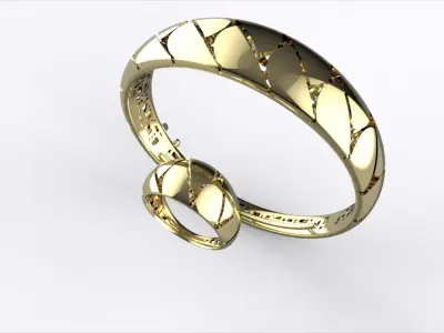 Cuban Gold Ring and Bracelet light weight Set-0035 3D print model