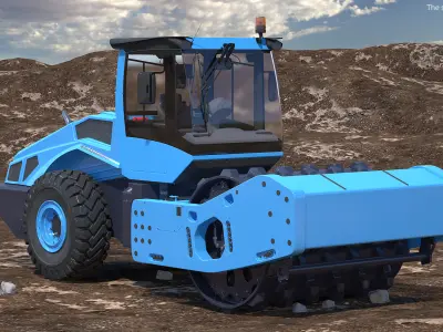 Soil Roller Compactor Rigged 3D model