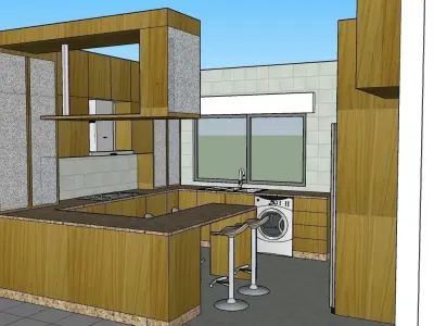 German style Kitchen with dining and living room plus LCD set 3D model