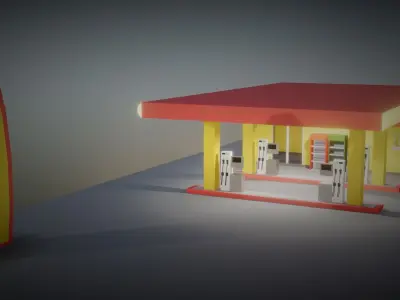 Lowpoly gas station  Low-poly 3D model