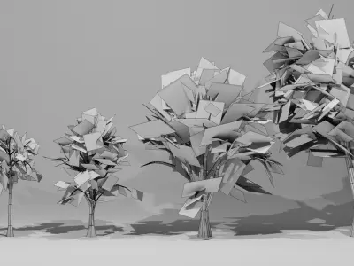 Trees group of in grass Low-poly 3D model