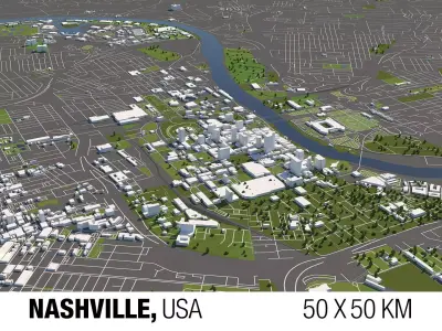 Nashville 50x50km City Map Model 3D model