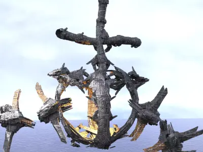 Transformer tail architecture debris 3 Low-poly 3D model