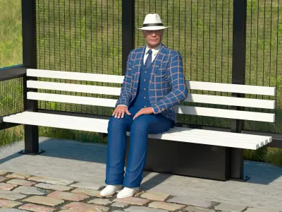  Elderly Gentleman in a Classic White Fedora Rigged 