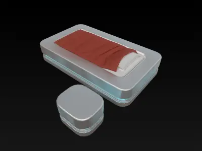 Lowpoly Scifi bed and nightstand Low-poly 3D model