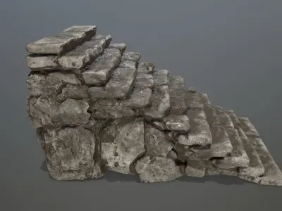 stairs stone wall Low-poly 3D model