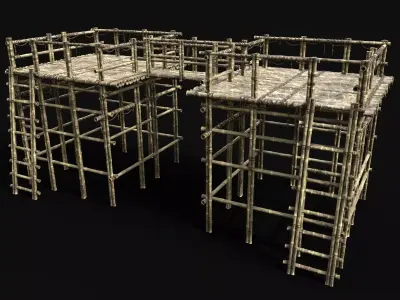 BAMBOO WATCHTOWER PLATFORM PIER LOG JUNGLE PORT CONSTRUCTION AAA Low-poly 3D model