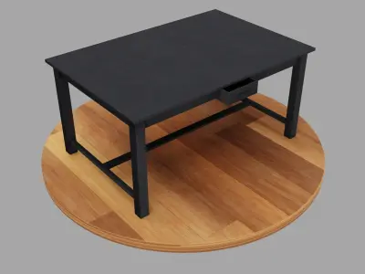 Simple Wooden Study Table with Drawer - Black Wood Free low-poly 3D model