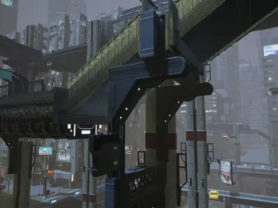 Cyberpunk Modular Bridge Game Ready Low-poly 3D model