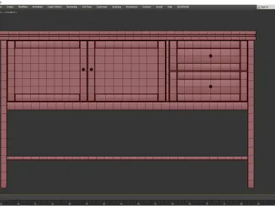 Sideboard Gabin made of pine and rattan 3D model