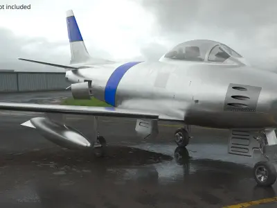  Silver Vintage Military Jet Plane Blue Markings with Interior Rigged for Cinema 4D 