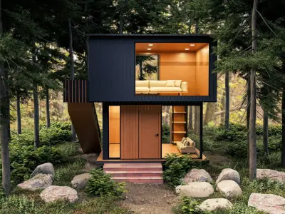 Modern Forest Cabin Exterior Visualization Scene Low-poly 3D model