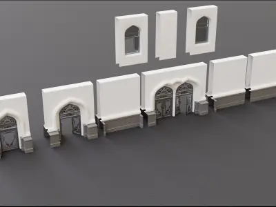 Continuous building Gates Walls and Windows pack 3D model