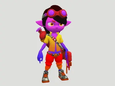 Cartoon boy with flamethrower Low-poly 3D model