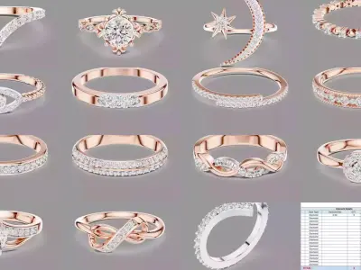 30 Light Weight Minimalistic  Diamond Rings 3D Model Pack