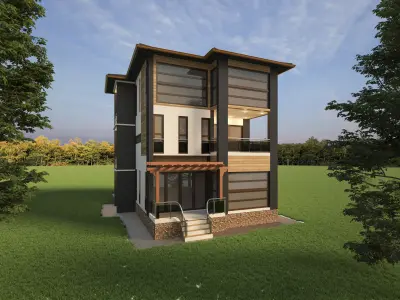 Realistic House two story in middle of grassy field 3D model