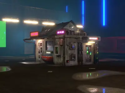 Low Poly Cyberpunk Sushi House for Games or Rendering Low-poly 3D model