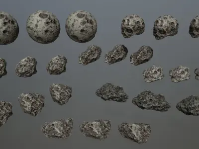 Asteroid Set rock Low-poly 3D model
